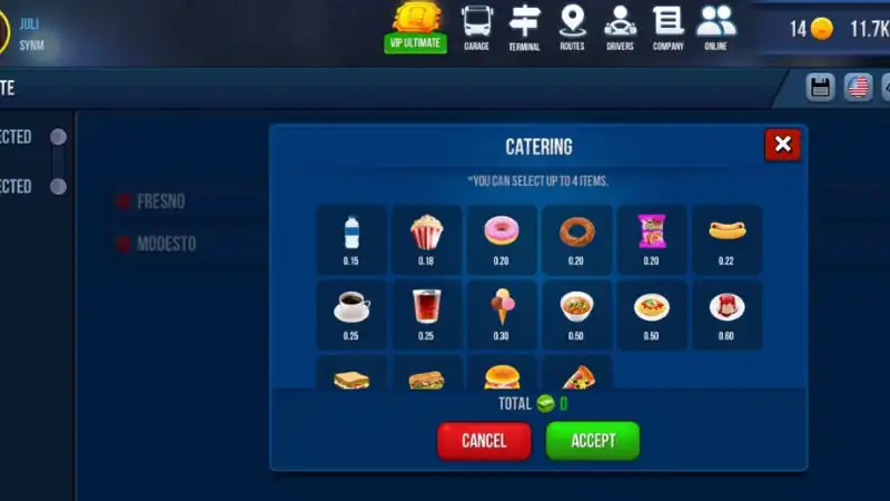 It is catering menu feature image of bus simulator ultimate mod apk.